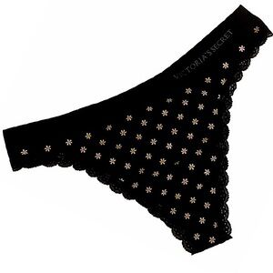 Victoria’s Secret Body by Victoria Seamless Thong with Lace Trim in Black, Large